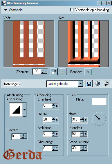 screentje afschuining binnen